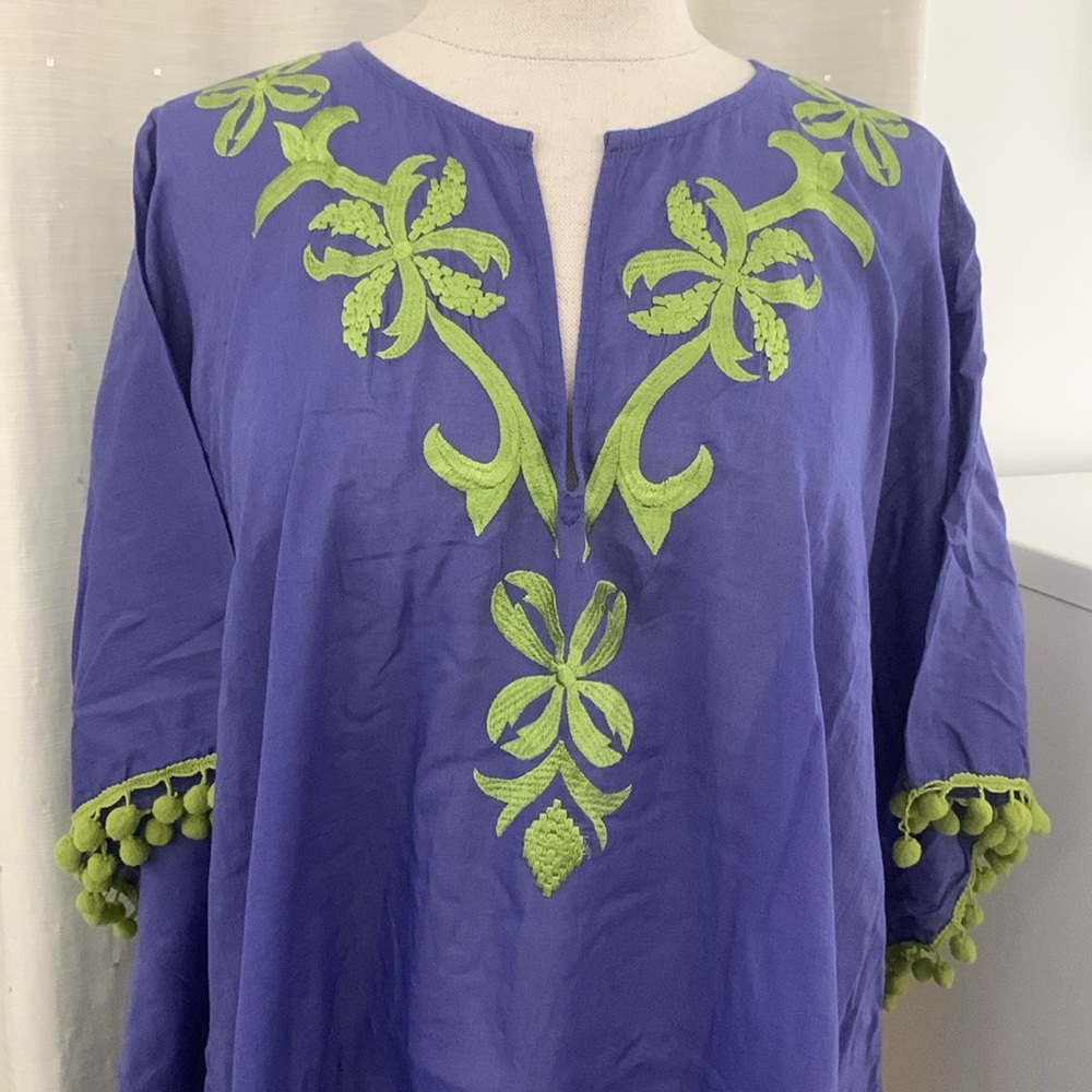 OndadeMar Lime Embroidered Violet Kaftan/Cover-Up size S